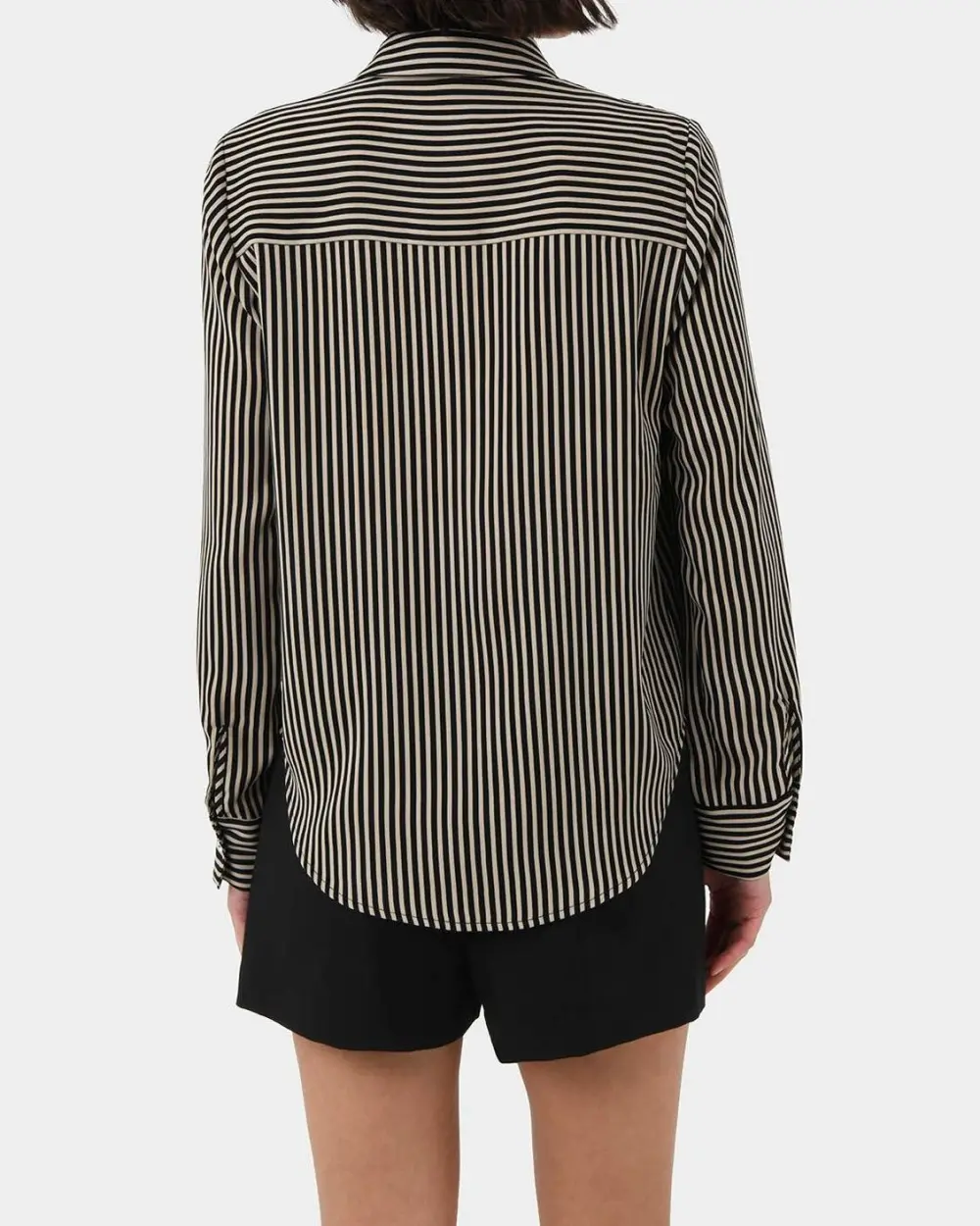 Collared Neckline Stripe Satin Shirt