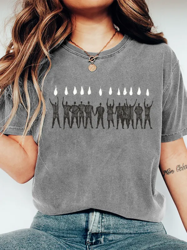 Women'S T-Shirt With Round Neck, Washed Cotton Printed Short Sleeves