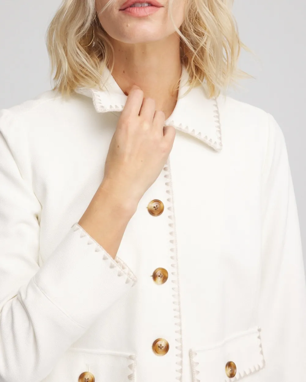 White Button Front Military Style Jacket