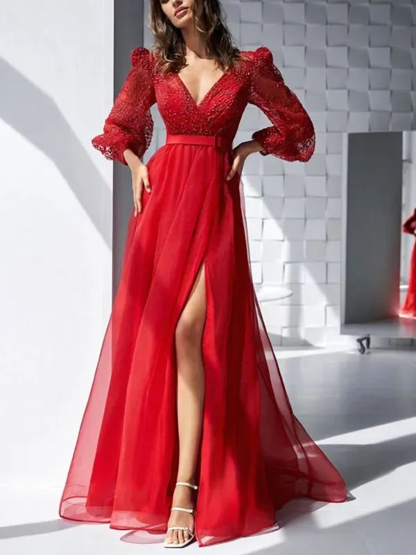 Sheer tulle women's dress with slit