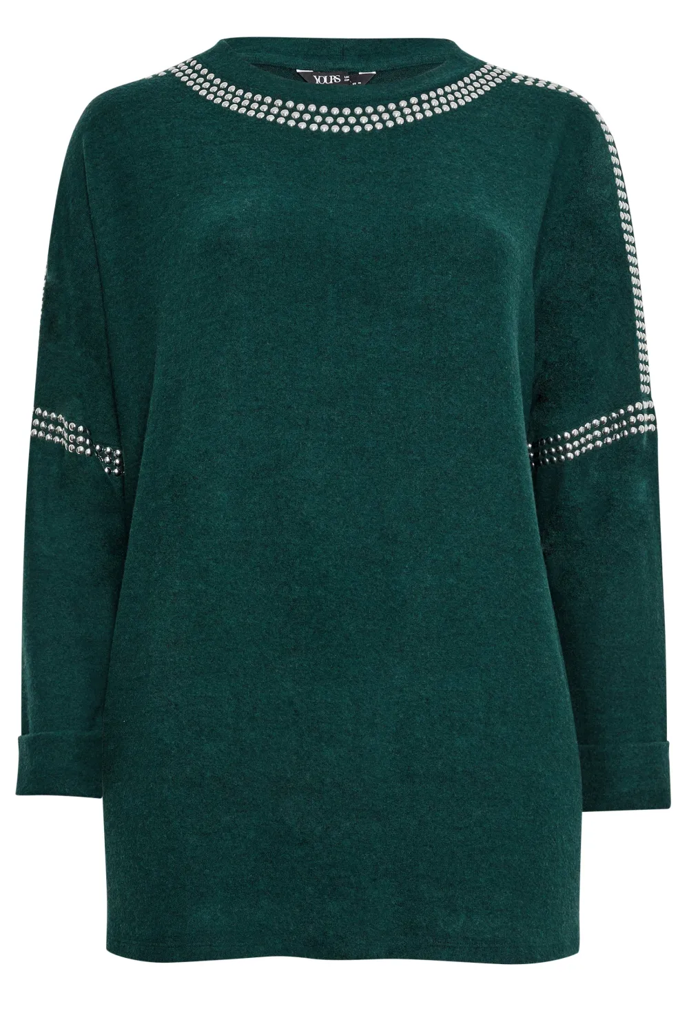 YOURS Curve Light Grey Stud Batwing Sleeve Jumper