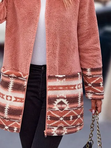 Casual Geometric Ethnic Fluff/Granular Fleece Fabric Teddy Jacket