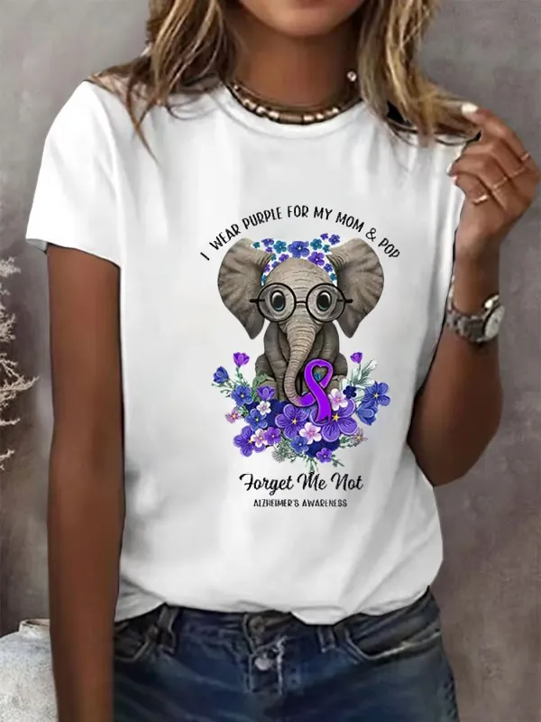 Women'S I Wear Purple For My Mom And Pop Alzheimer'S Awareness Support Round Collar Tee