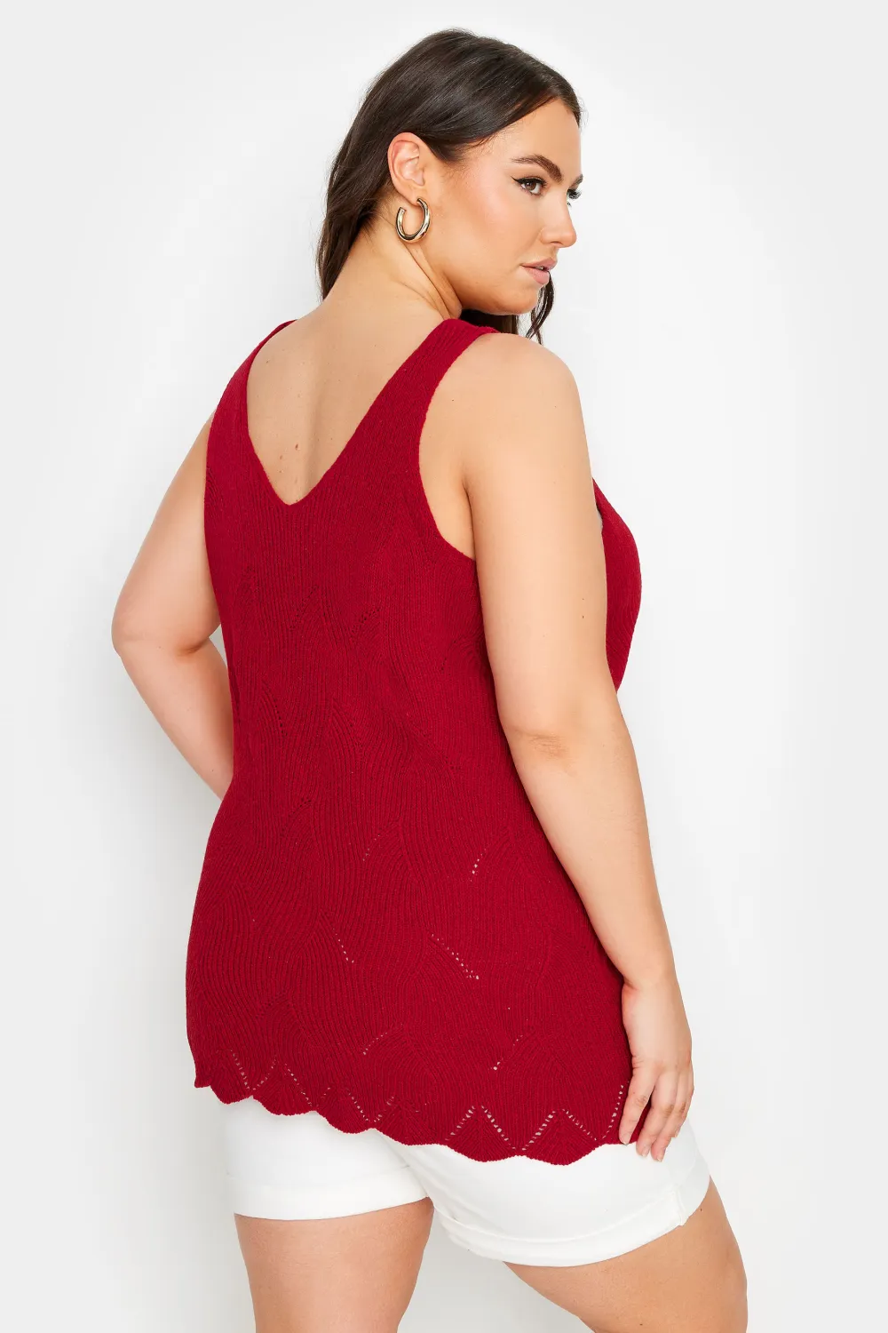 YOURS Curve Natural Brown Scallop Hem Knitted Vest Top