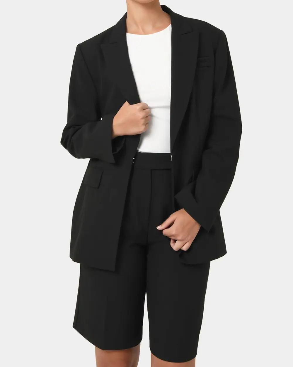 Minimalist Cuff Design Tailored Blazer -Black
