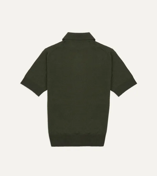Olive Knitted Linen-Cotton Short-Sleeve Polo Shirt Elegant