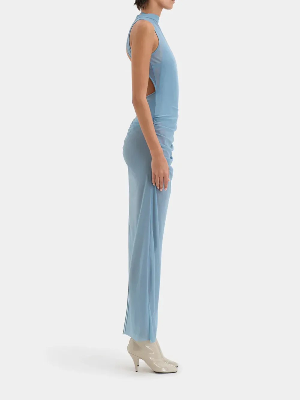 Casual Style Aqua Open Back Dress