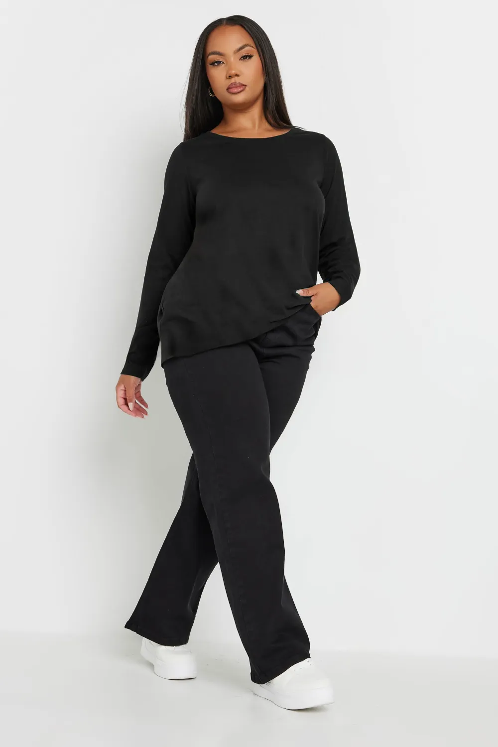 YOURS Curve Black Cotton Long Sleeve T-Shirt