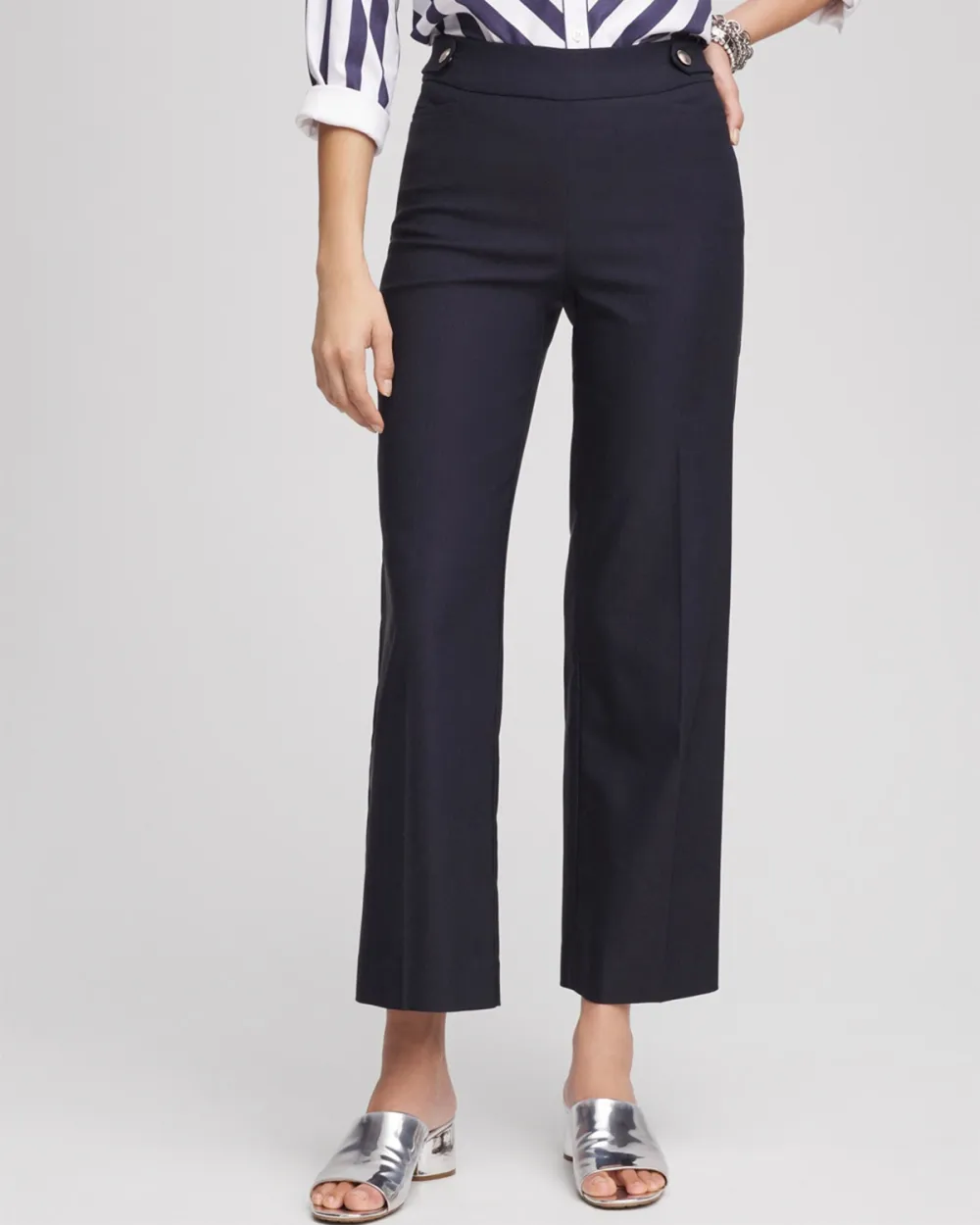 Navy Blue High Waisted Straight Leg Trousers