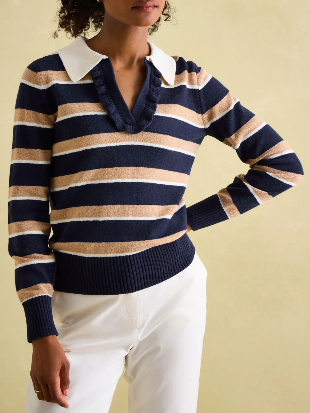 Red/Navy V Neck Stripe Jumper with Collar