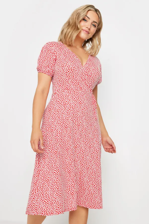 M&Co Red Ditsy Floral Wrap Dress