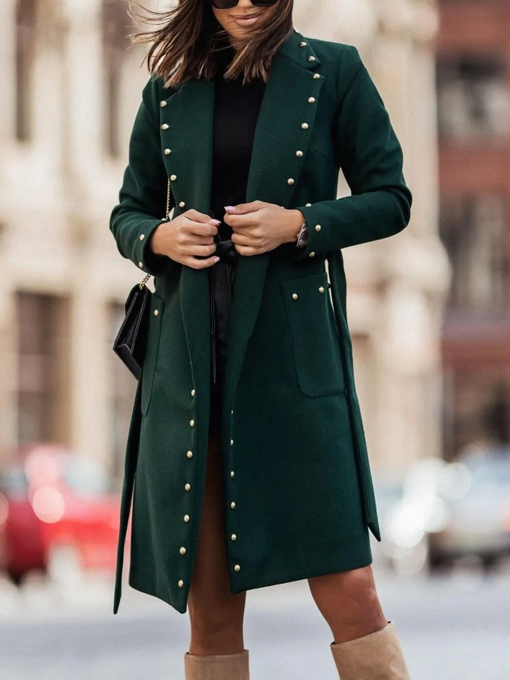 Simple Rivet Deco Lapel Coat
