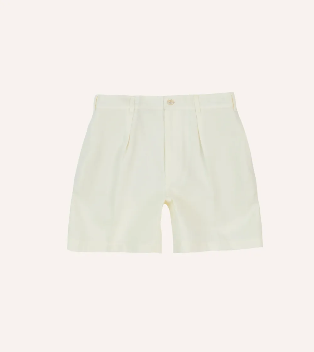 Daily Ecru Linen Single-Pleat Shorts Casual Style