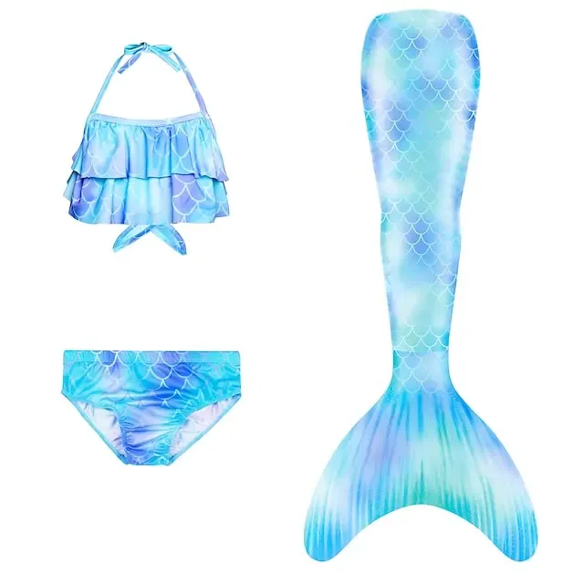 Kids Girls' Five Piece Bikini Swimming Rainbow Cute Print Bathing Suits 3-10 Years Spring Rose Red