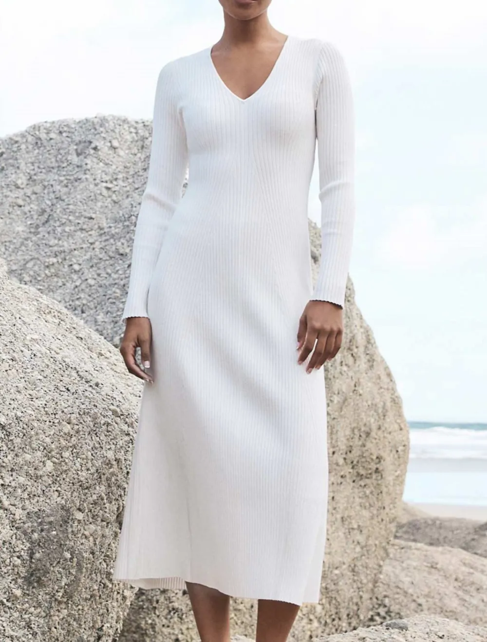 Rib Detail Midi Dress