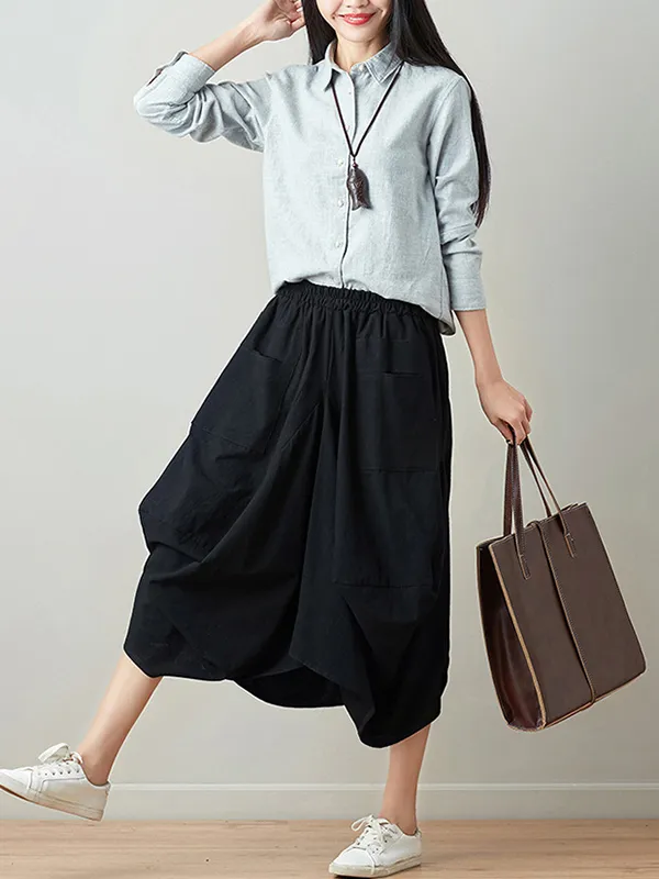 Artistic Retro Ramie Cotton 6 Colors Loose Irregular Elasticity Skirt