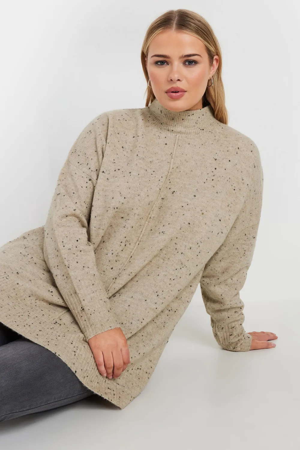 YOURS Curve Green High Neck Seam Detail Jumper