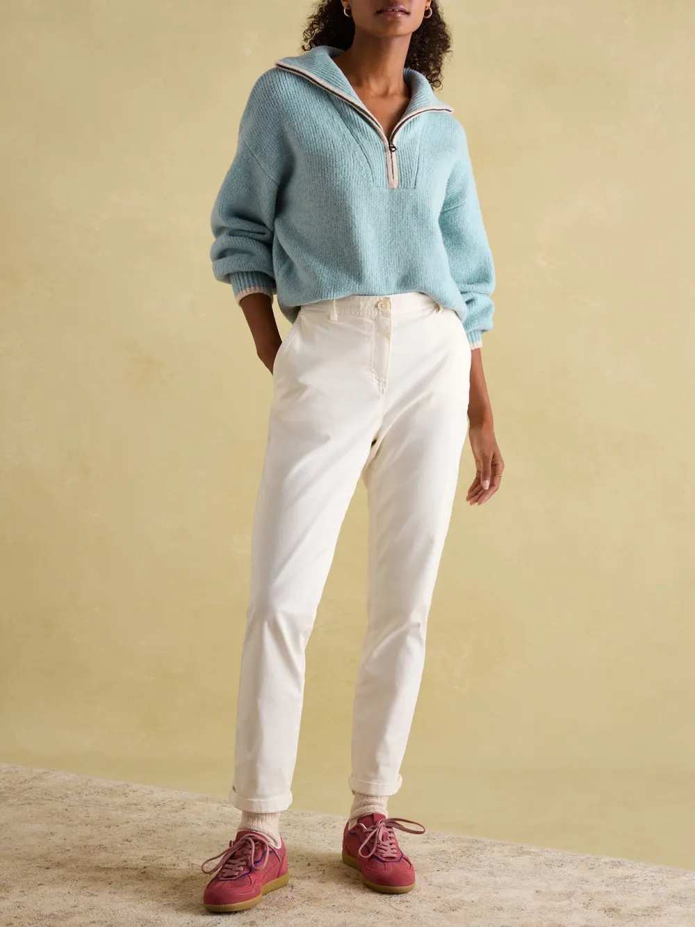 Pink Knitted Quarter Zip Jumper