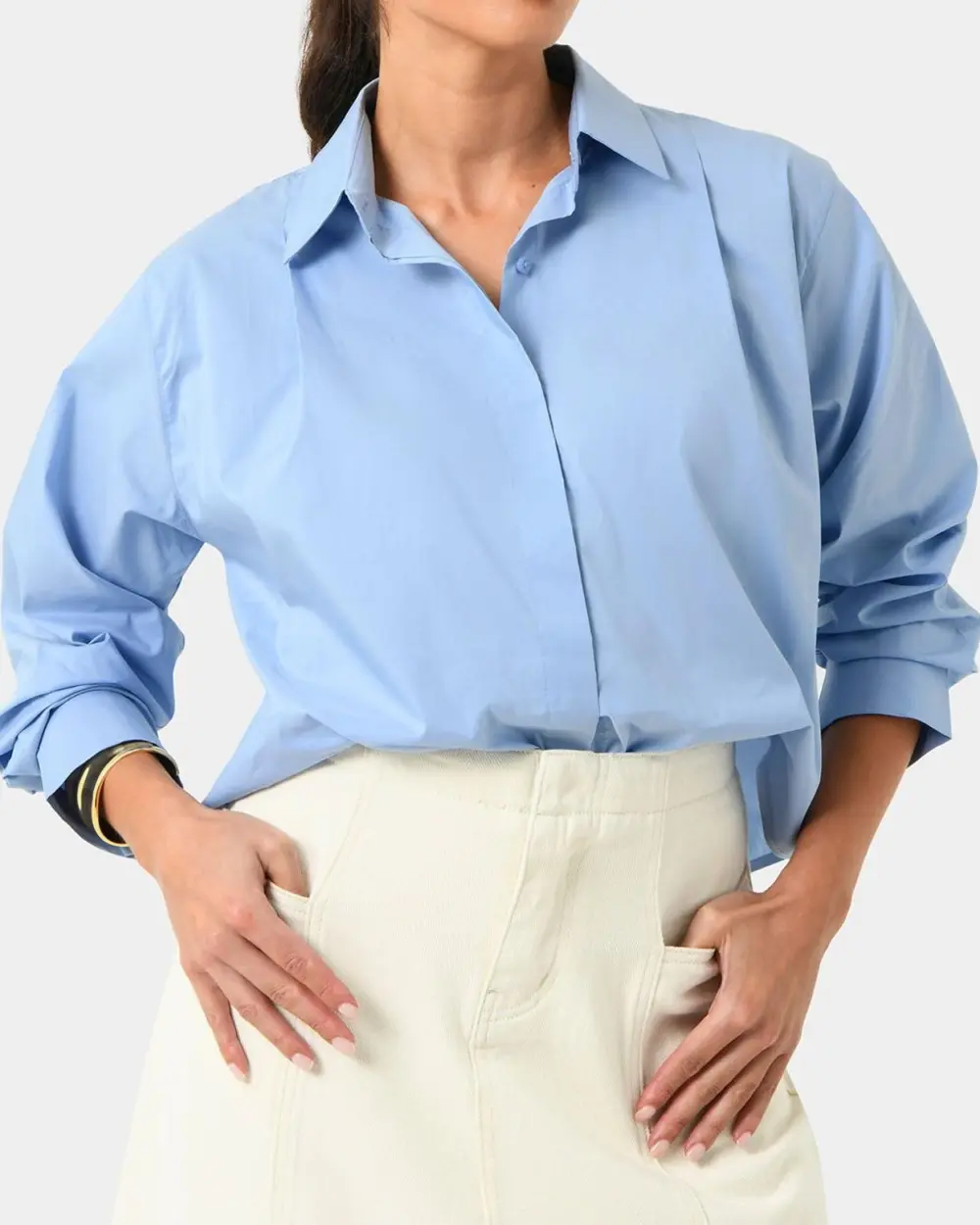 Cotton Blend Pleated Crop Shirt
