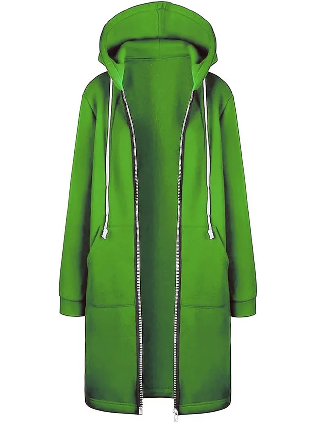 Women's Casual Jacket Fall Windproof Hoodie Jacket with Pockets Casual Workout Regular Long Coat Warm Stylish Long Sleeve Plain Black Pink Wine Sport Street