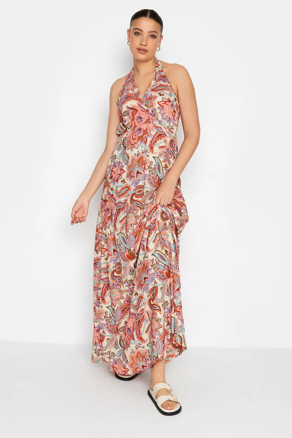 LTS Tall Pink Paisley Print Halter Neck Maxi Dress