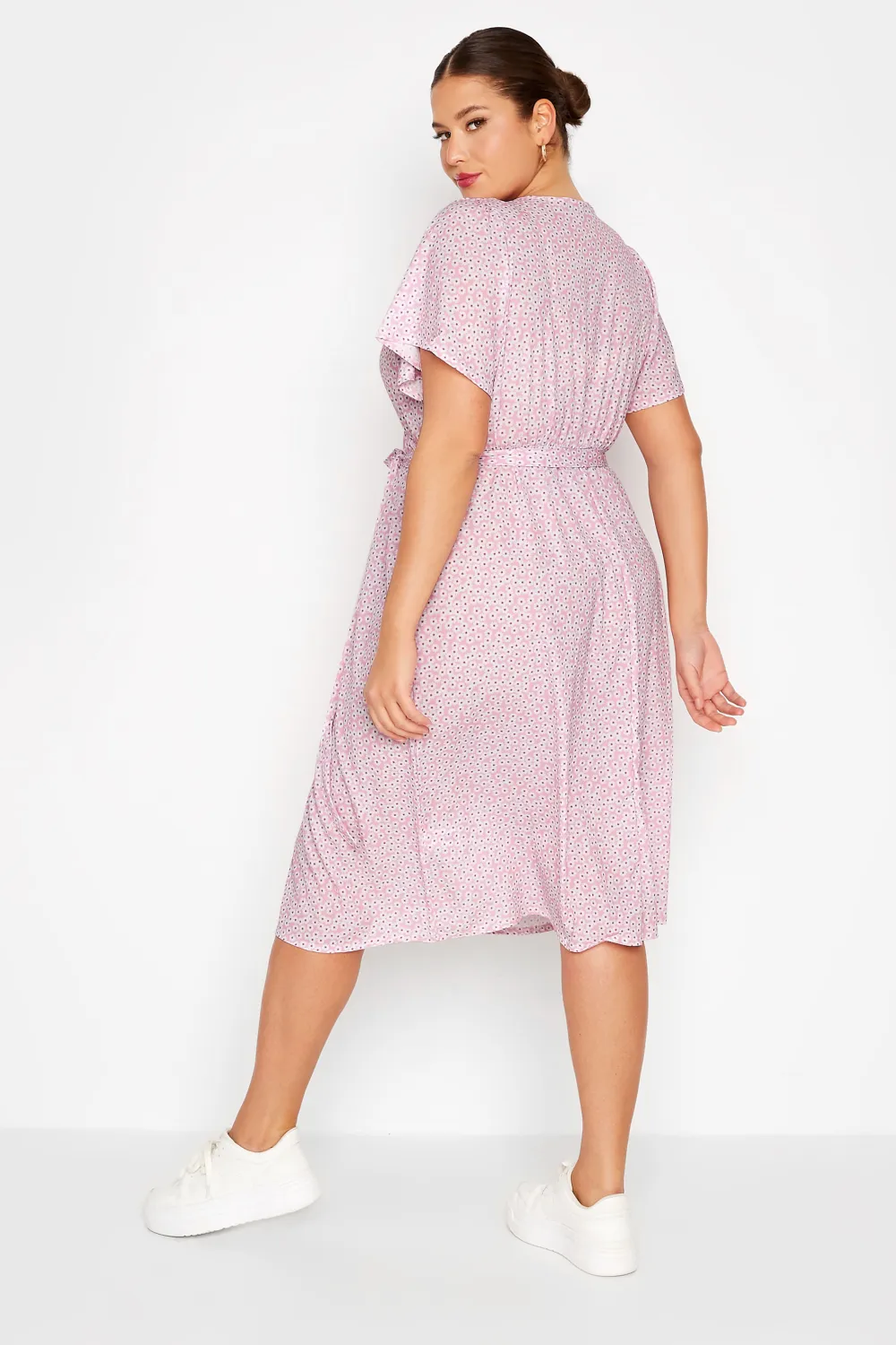 YOURS Curve Pink Ditsy Floral Print Wrap Dress