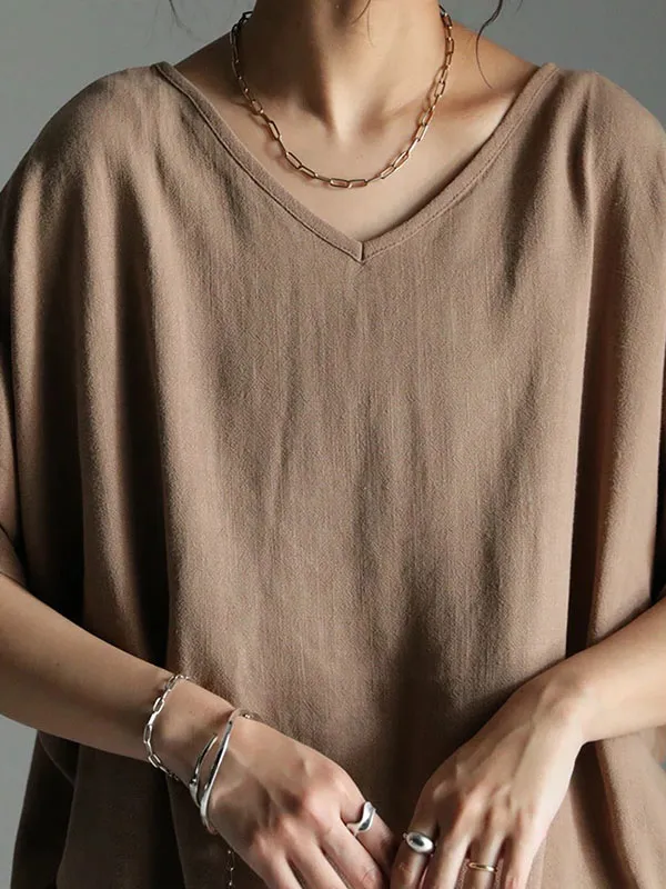 Casual Solid Loose Batwing Sleeves T-Shirt