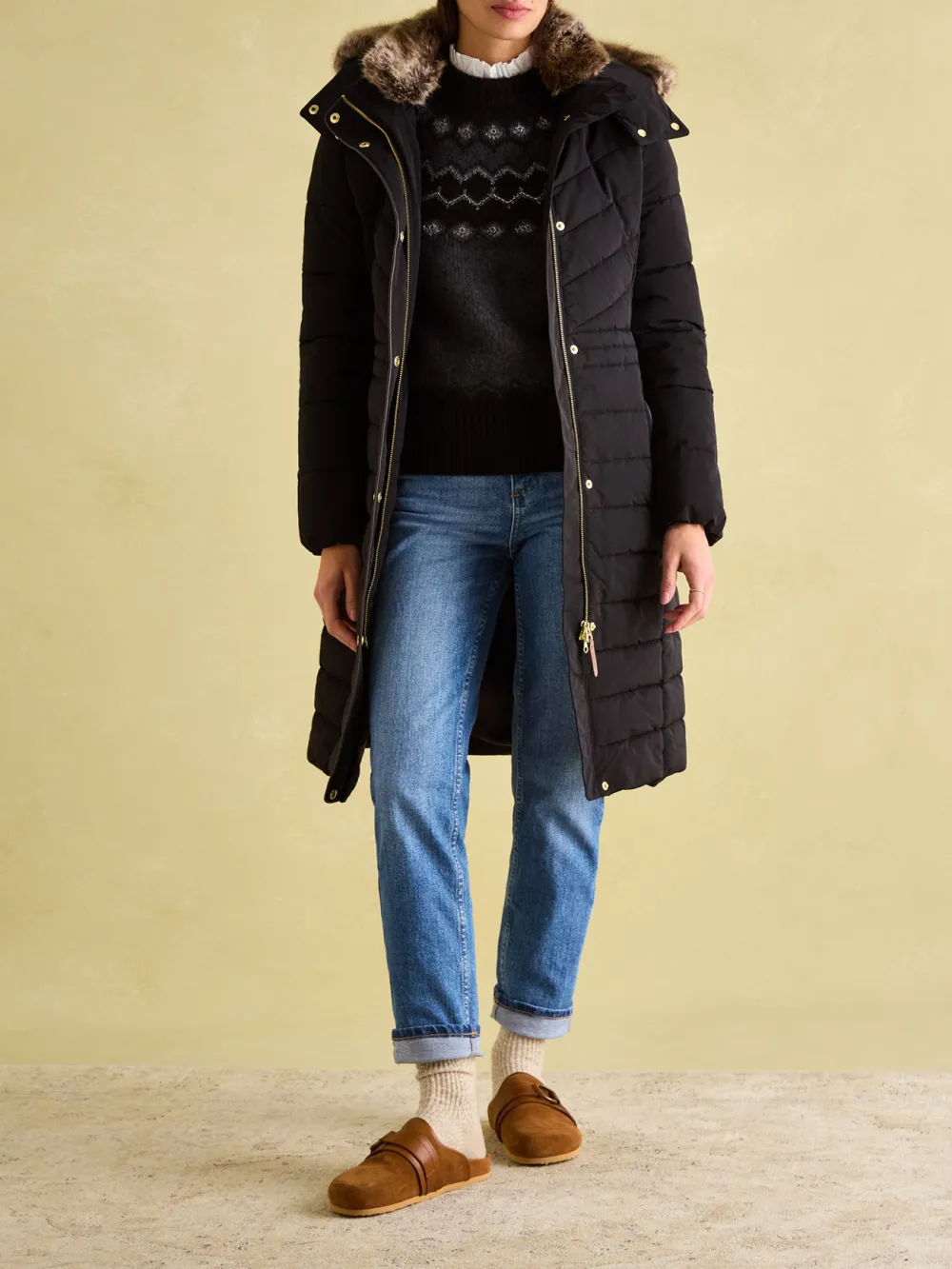 Black Showerproof Longline Padded Coat