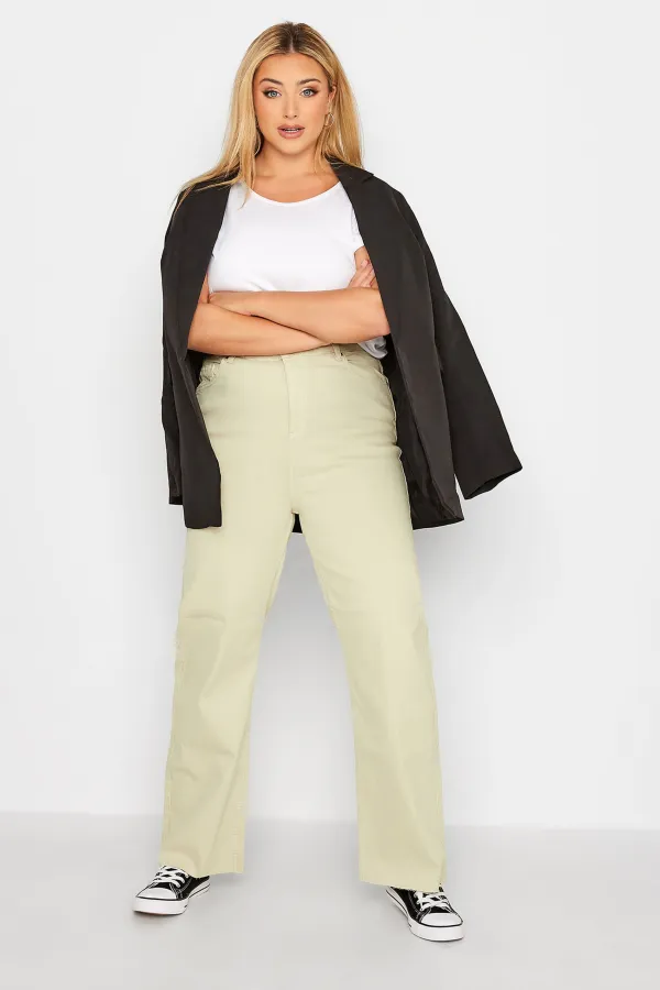 YOURS Curve Khaki Green Stretch Wide Leg Jeans