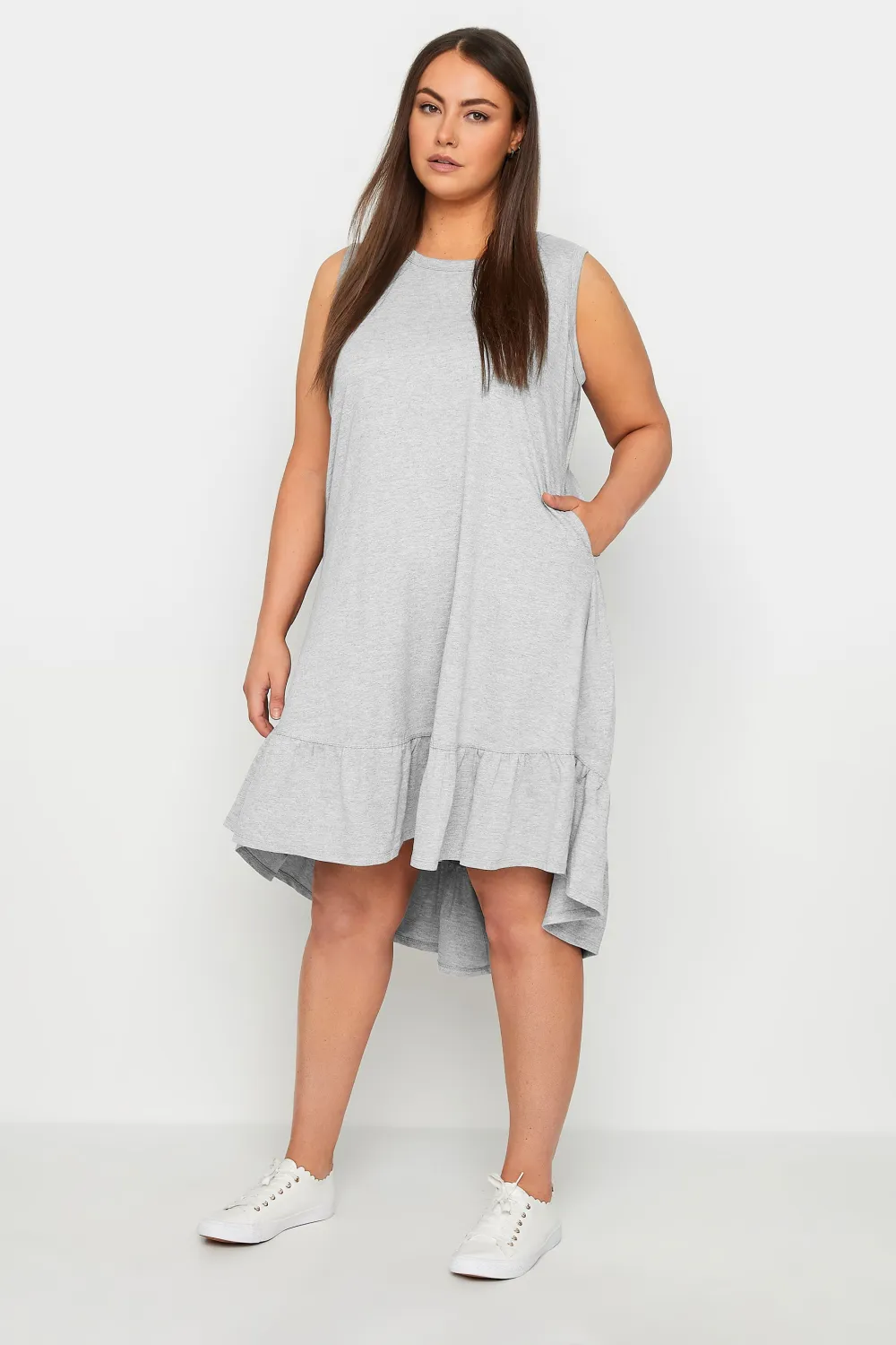 Evans Grey Sleeveless Dipped Smock Hem Midi Dress