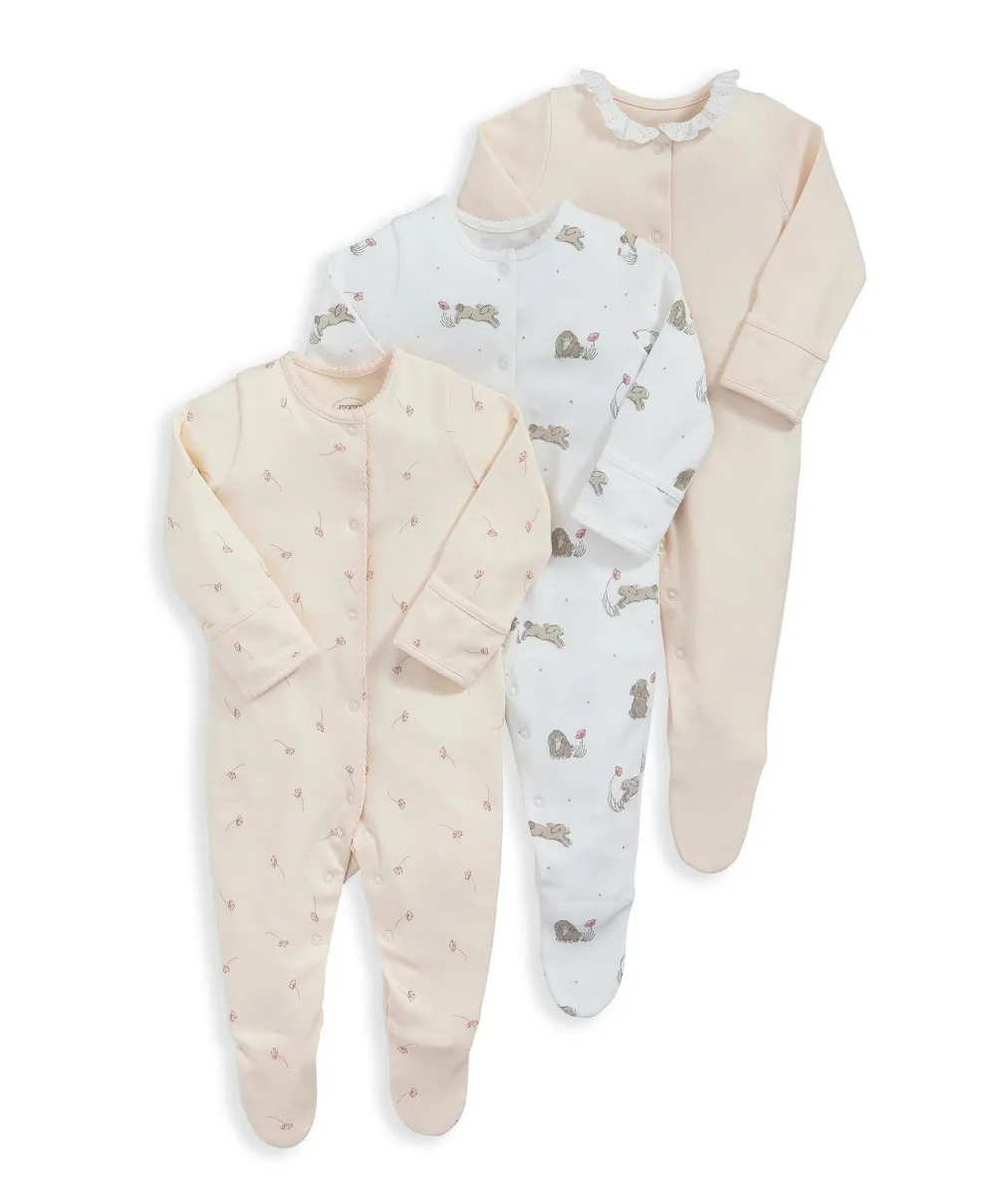 Bunny Floral Sleepsuits (Set of 3)