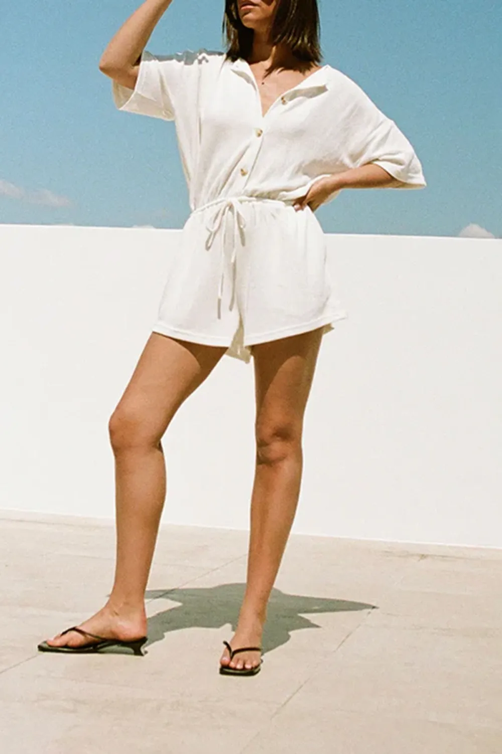 Loose Fit Button Up Short Romper