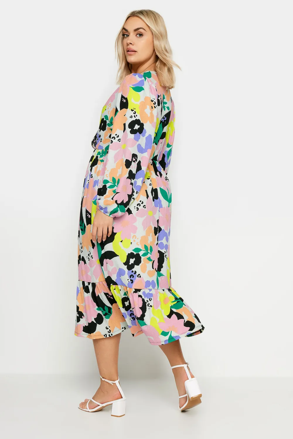 YOURS Curve White Floral & Leopard Print Textured Wrap Dress