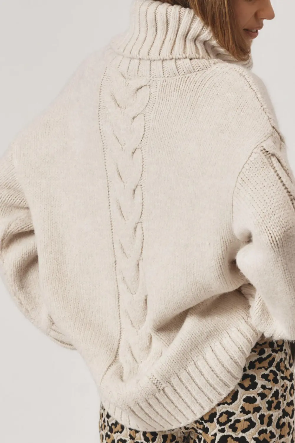 Slouchy Cable Turtleneck Sweater