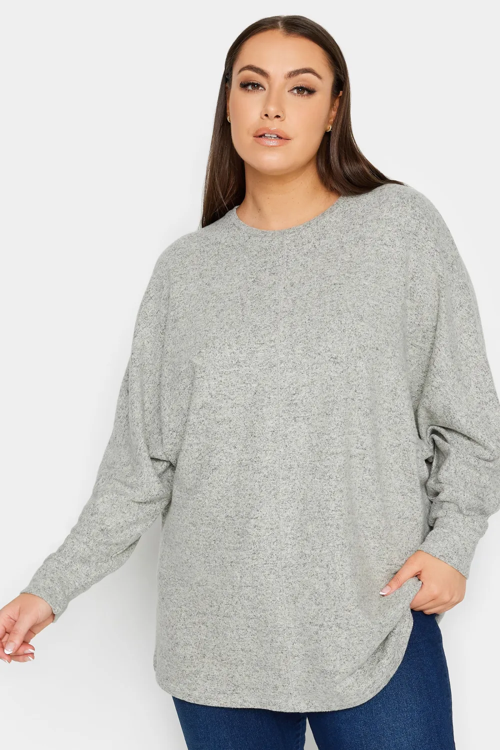 YOURS LUXURY Curve Light Grey Front Seam Detail Jumper