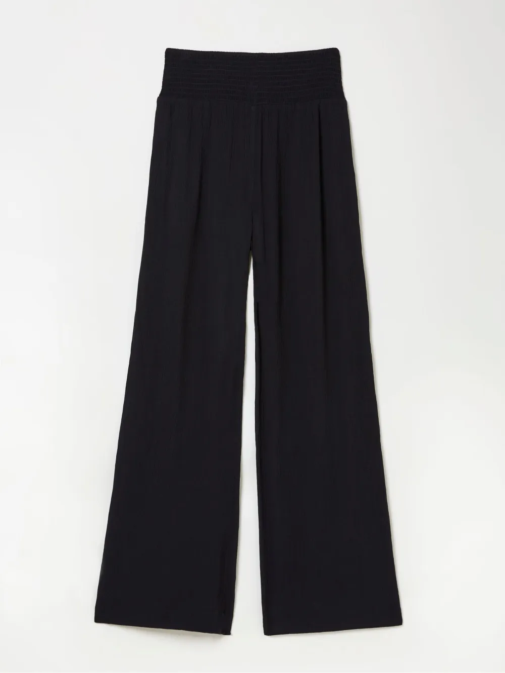 Black Shirred Palazzo Wide Leg Trousers