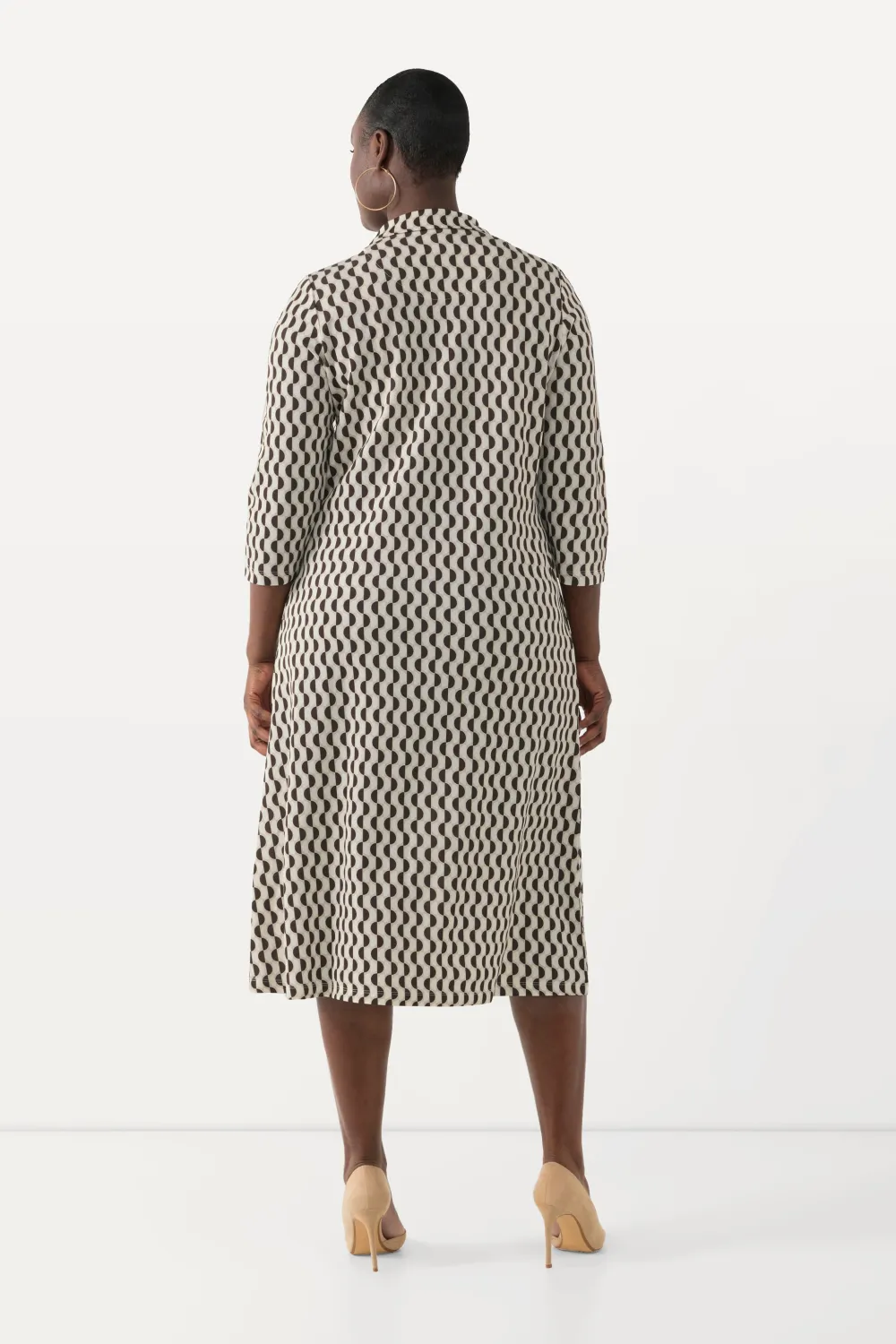 Midikleid Slinky-Piqué A-Linie Hemdkragen 3/4-Arm