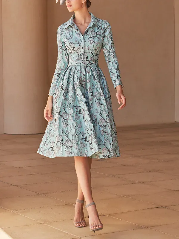 Shirt Print Long Sleeve Midi Dress