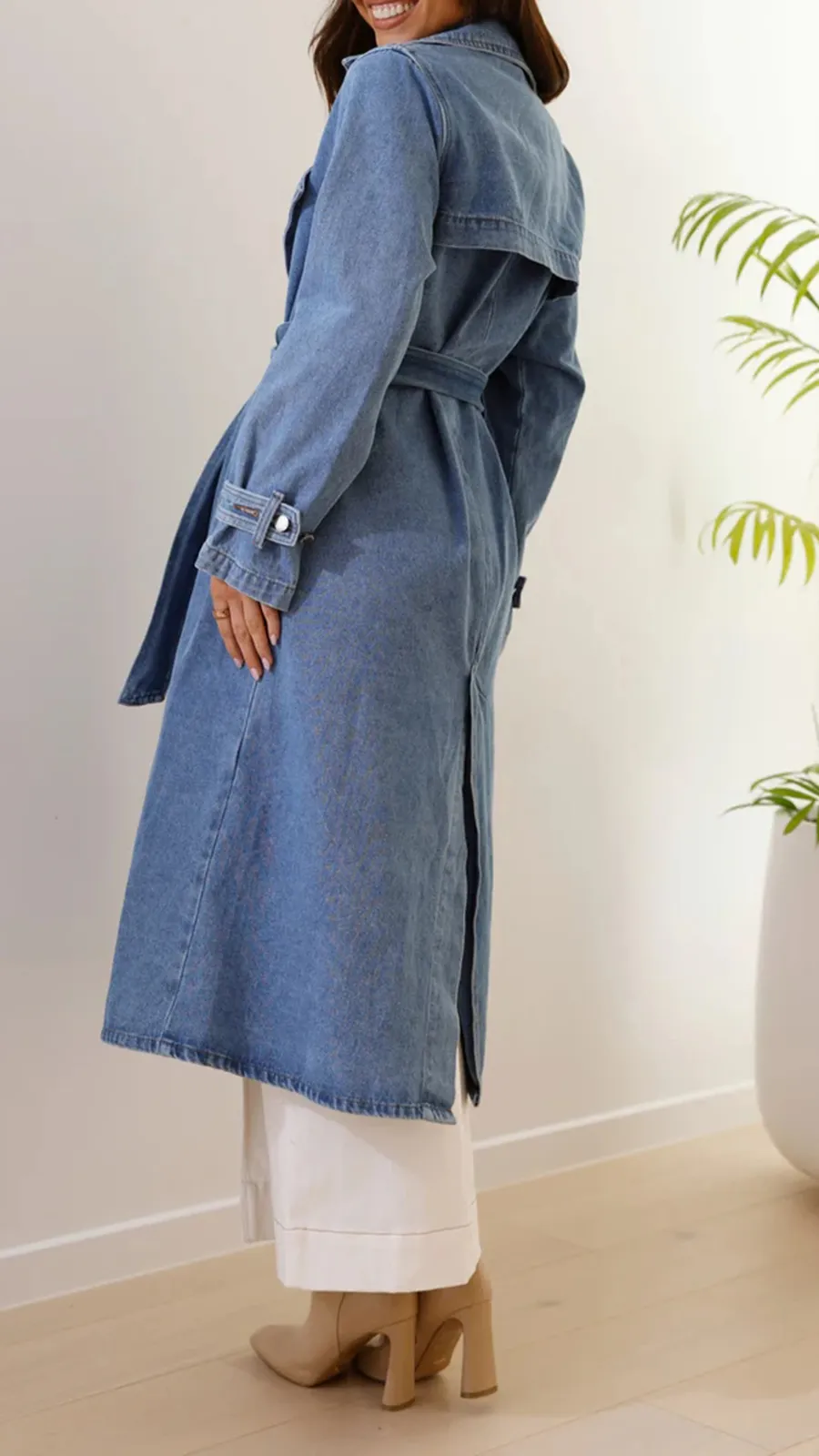 Long Denim Lapel Jacket