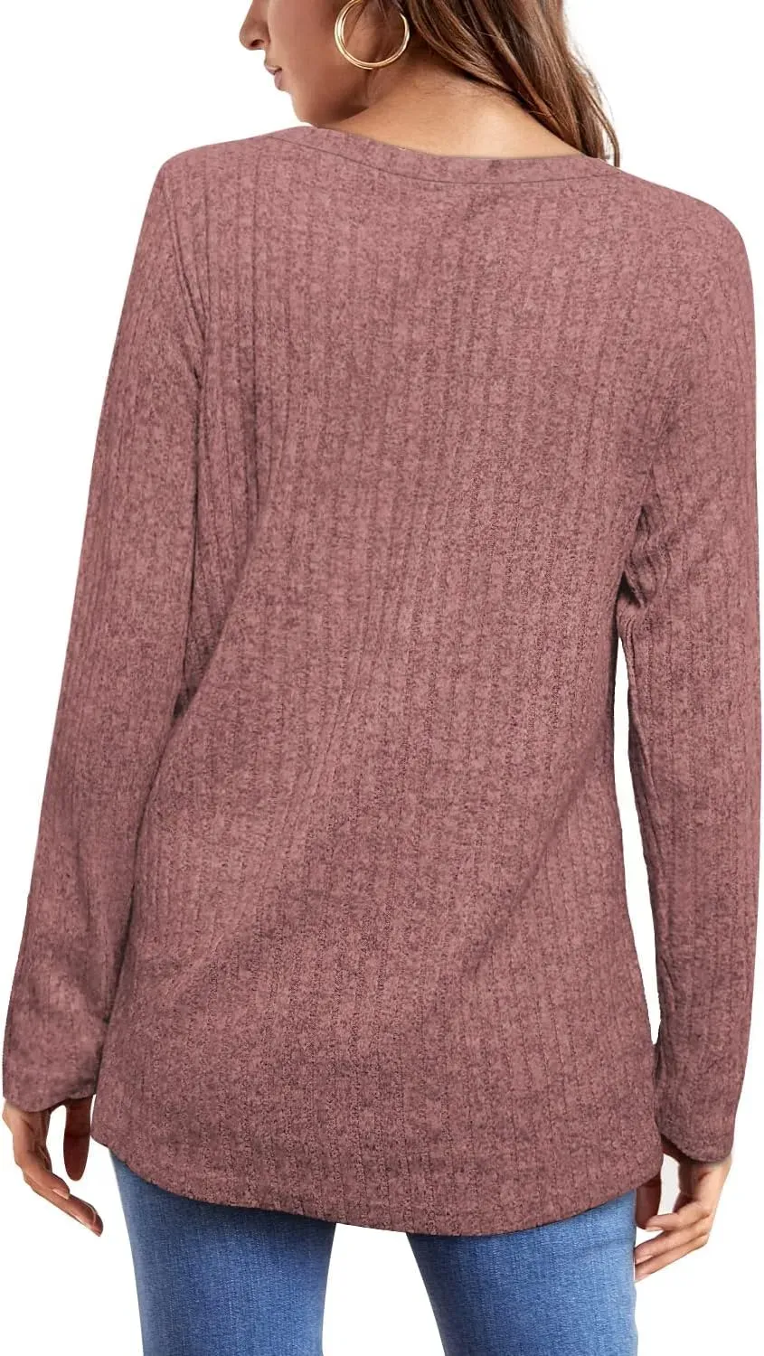 OFEEFAN Long Sleeve Shirts for Women Lightweight Crew Neck Casual Tunic Tops