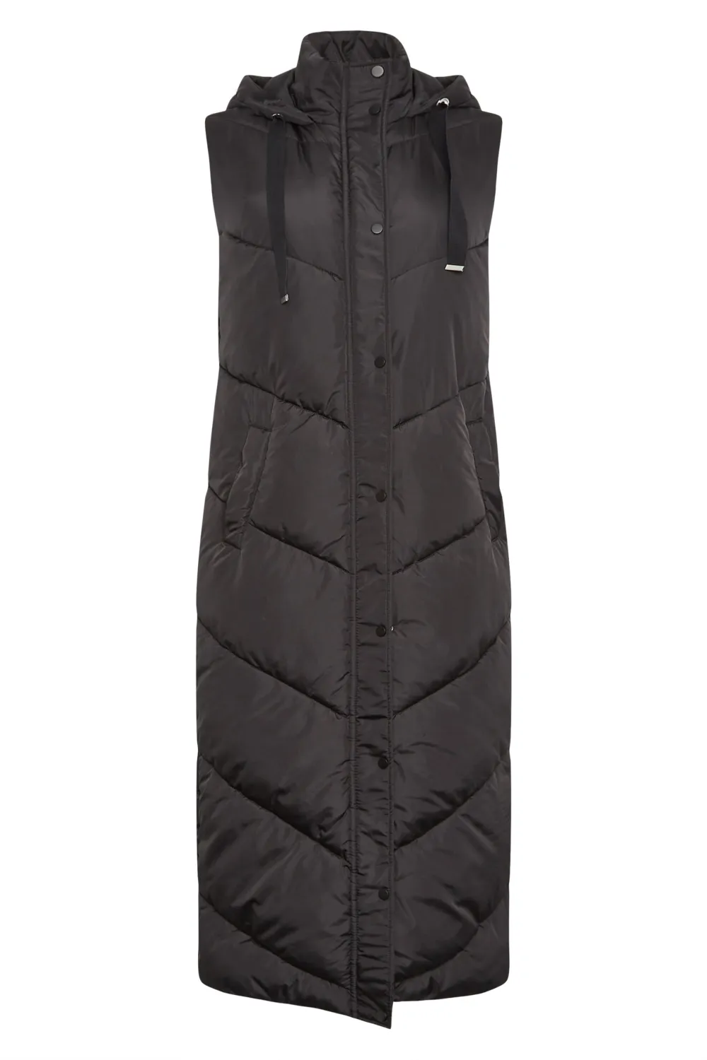 LTS Tall Black Quilted Longline Hooded Gilet