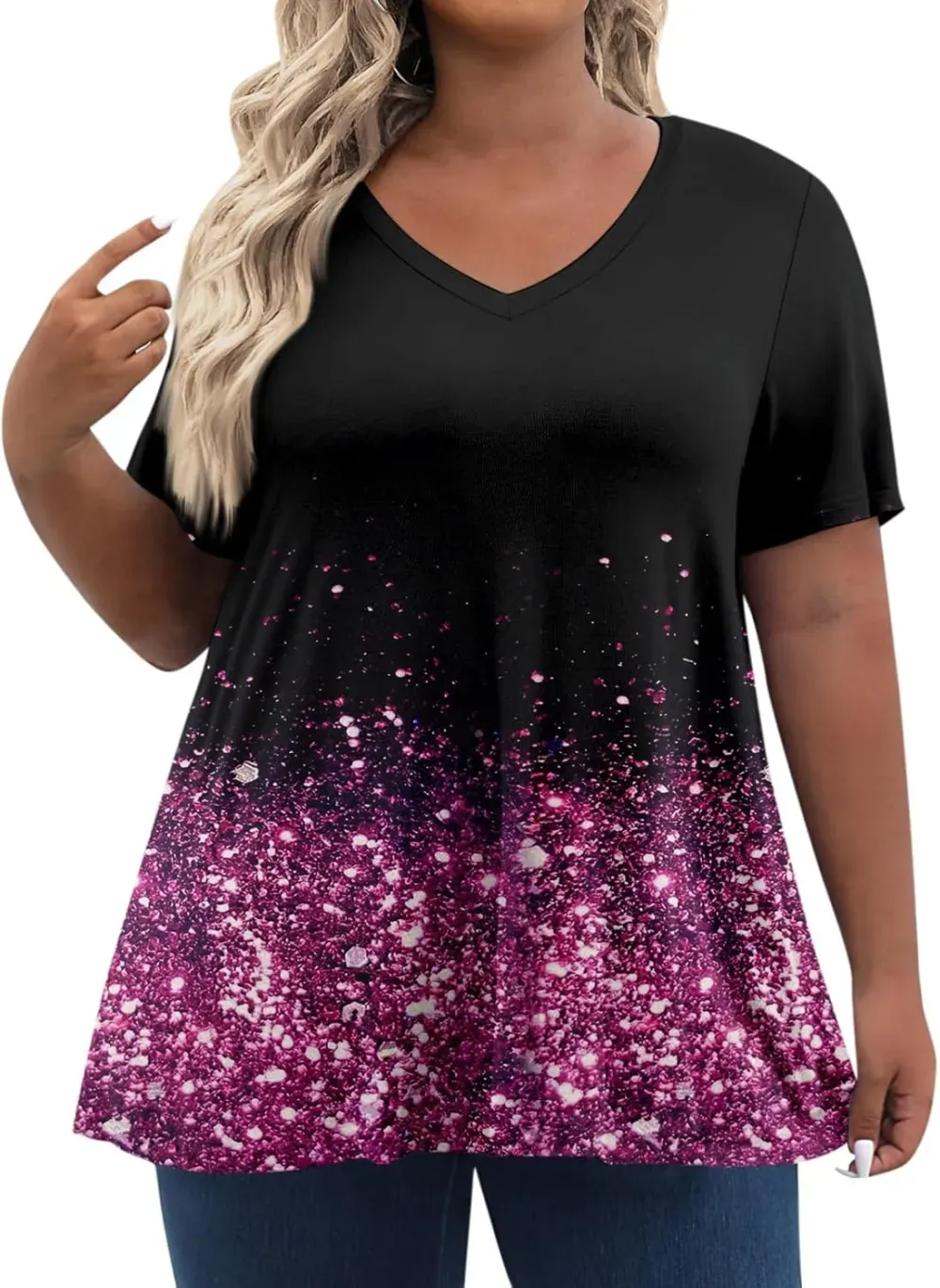Plus Size Tops for Women Dressy Short Sleeve V Neck Shirts for Women Summer Tops for Women 2024 Floral Print Top