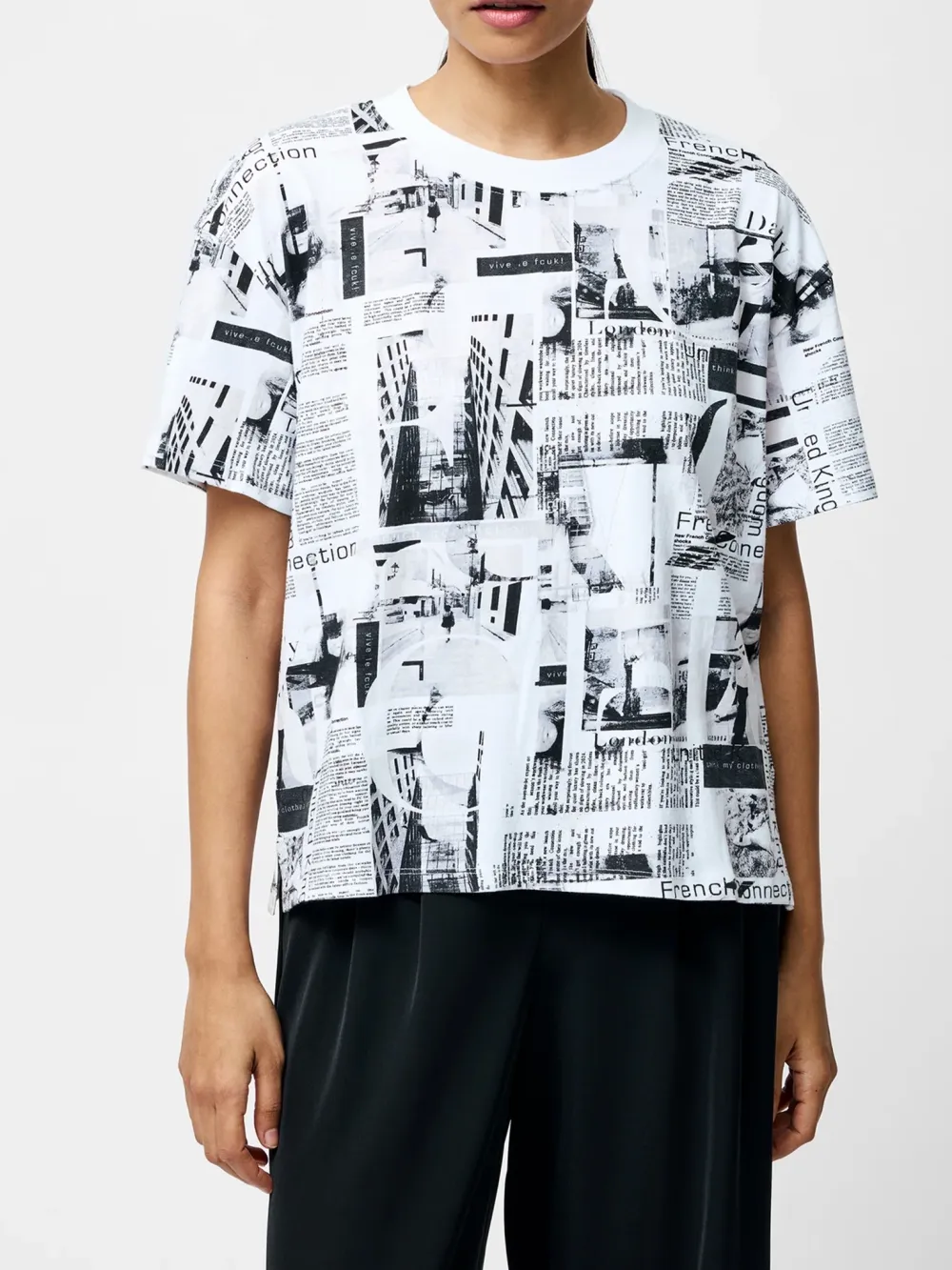Creative Newspaper Print Black And White Short Sleeves