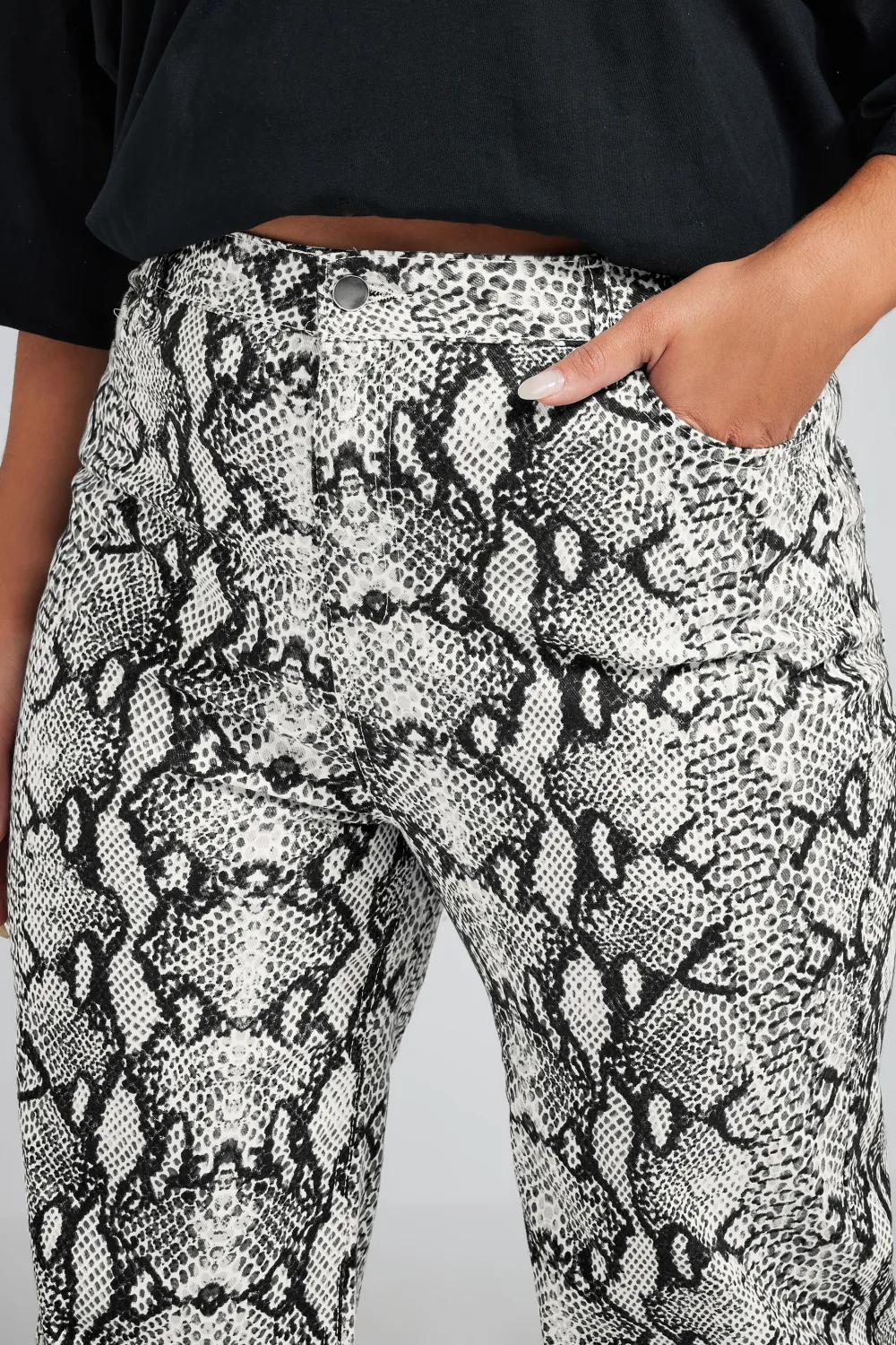 LIMITED COLLECTION Curve Grey Snake Print Wide Leg Jeans