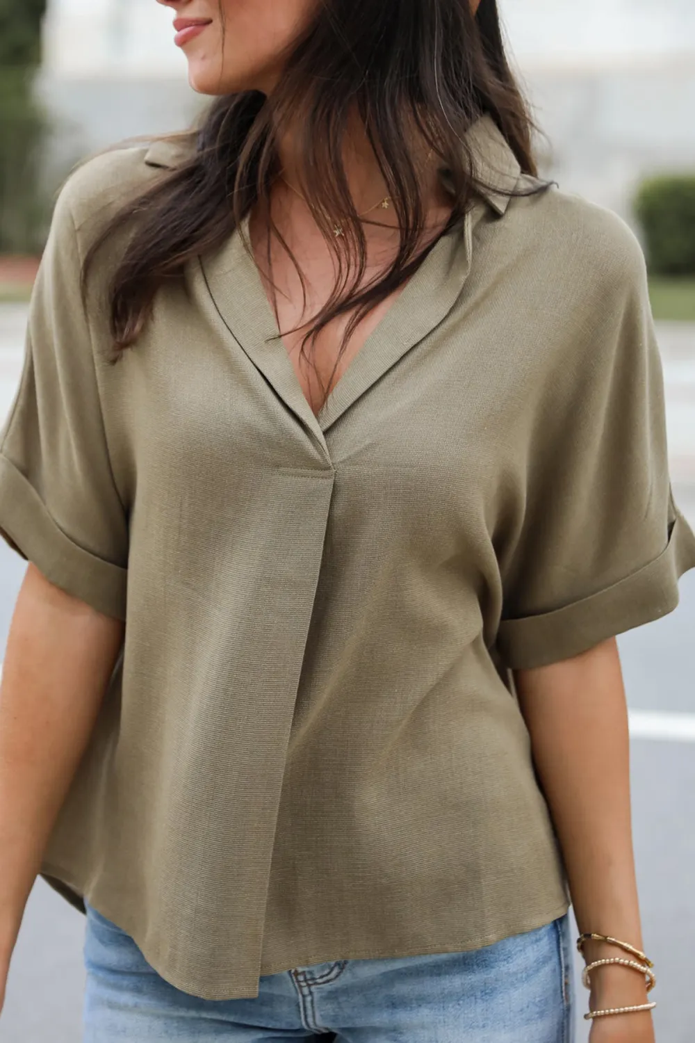 Breezy Fascination Olive Blouse