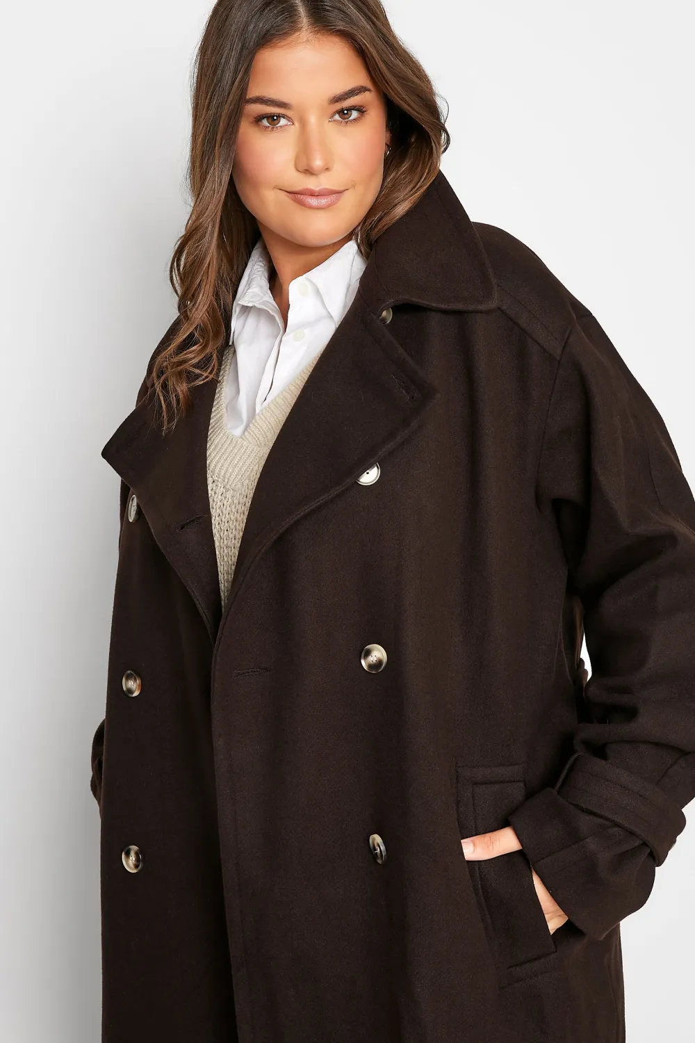 LTS Tall Chocolate Brown Formal Trench Coat