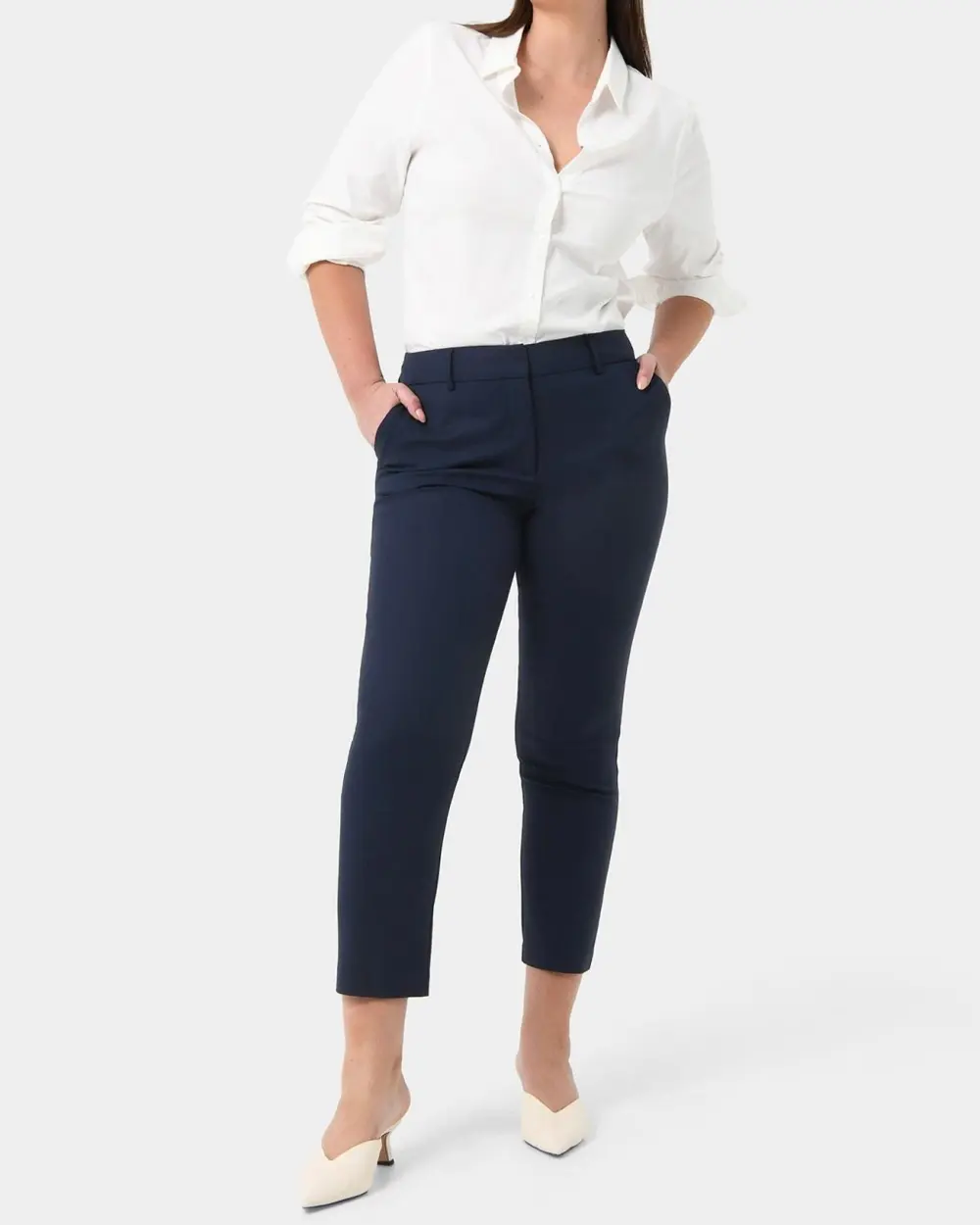 High-Waist Trousers -Navy