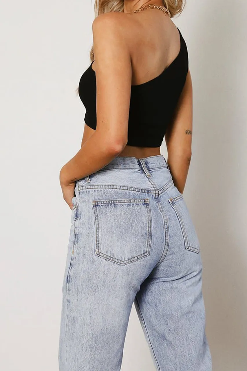 Asymmetric One Shoulder Ribbed Crop Top
