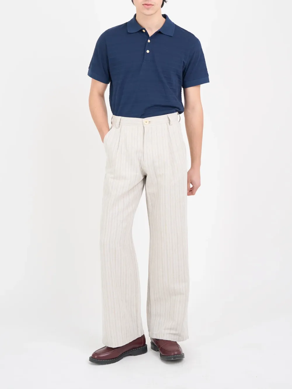 Sand Wide-Leg High Waisted Lightweight Cotton-Linen Trousers
