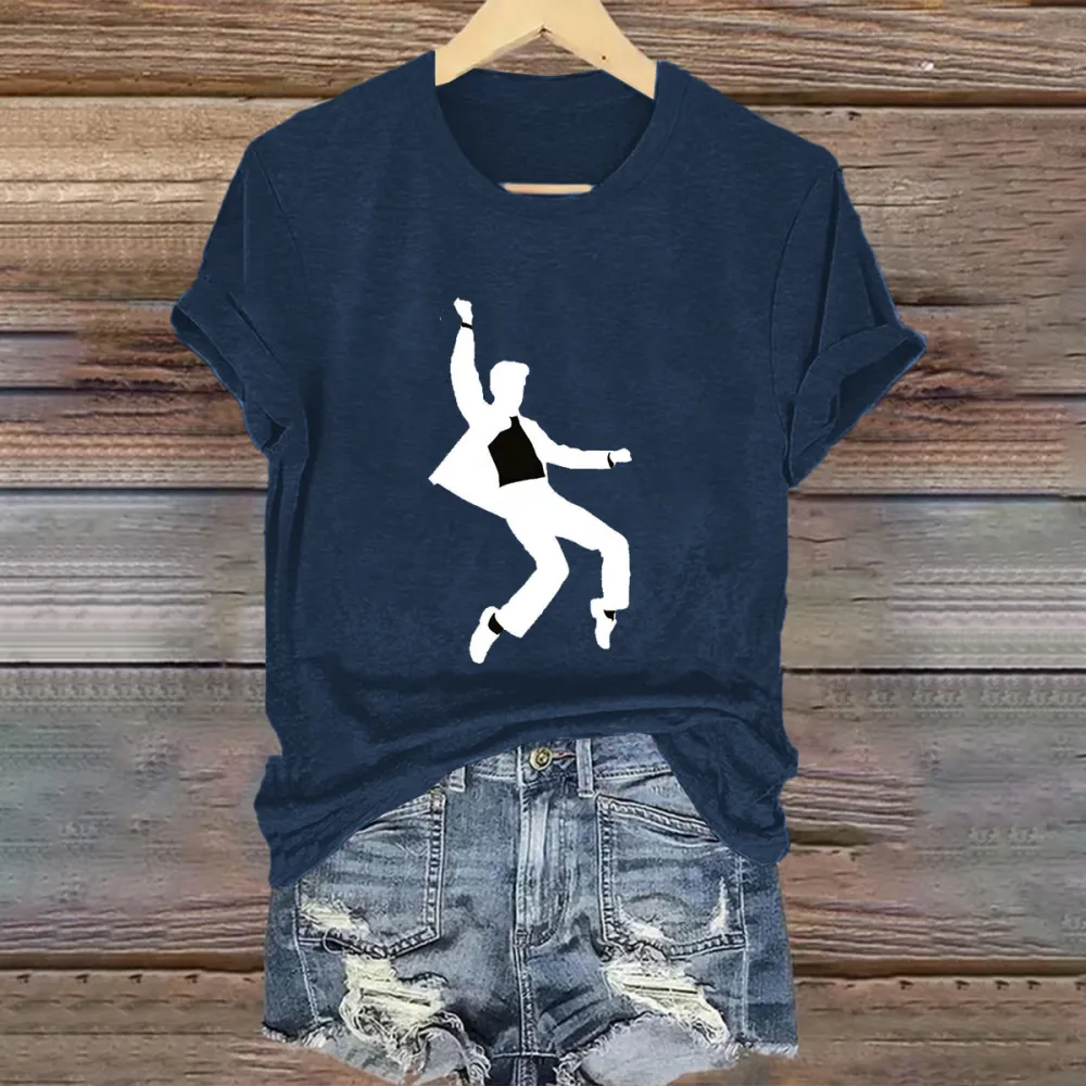 Women's The King People Silhouette Print Short Sleeve Round Neck Cotton T-Shirt